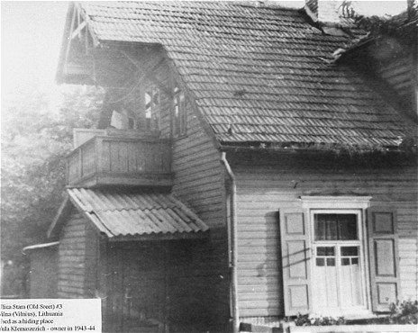 Located on Ulica Stara (Old Street), outside the Vilna ghetto, this building was used as a safe house by the ghetto resistance. Vilna, after July 1944